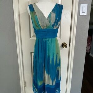 Sangria Collections 100% Silk Multi Colored Abstract Print Ruched Waist Size 10